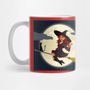 Halloween Flying Witch On Broom Mug